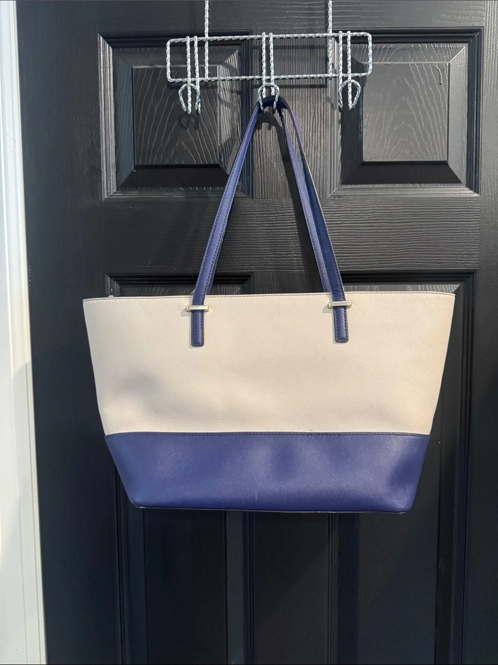 kate spade Cream and Blue Colorblock Leather Tote